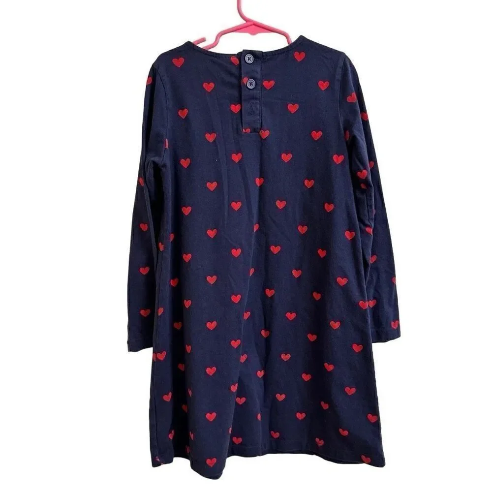 Hanna Andersson Navy Red Hearts Gingerbread Christmas Dress Long Sleeves Size 8